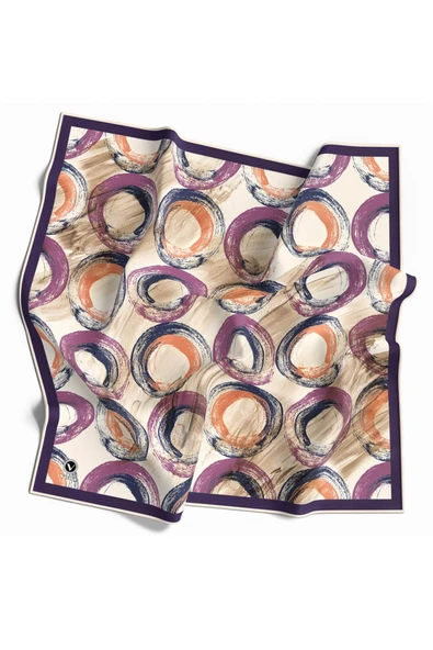 Twill Geometrik Fırça Darbesi Desenli Mor Renkli 90x90 Eşarp (İpek İçermez) Kenar Dikiş Şekli El Dikişli ürün görseli