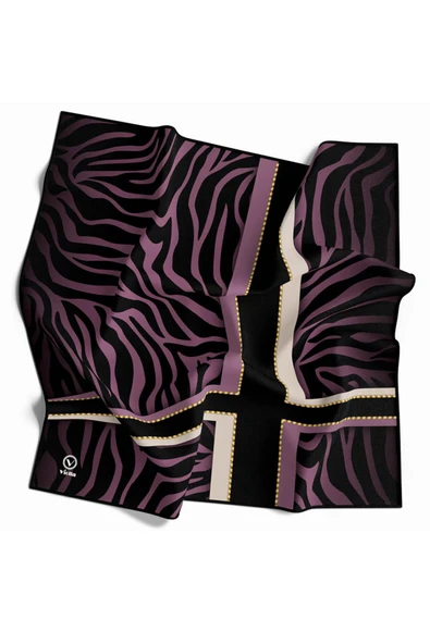 Twill Zebra Desenli Siyah - Lila Renkli 90x90 Eşarp (İpek İçermez) Dikim Şekli : El Dikişi ürün görseli