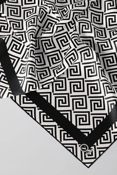 Twill Minimalist Desenli Siyah Renkli 90x90 Eşarp (İpek İçermez) Kenar Dikiş Şekli El Dikişli - Resim 3