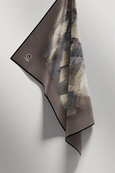 Twill Fırça Efektli Desenli Taş Renkli 90x90 Eşarp (İpek İçermez) Kenar Dikiş Şekli El Dikişli - Resim 4