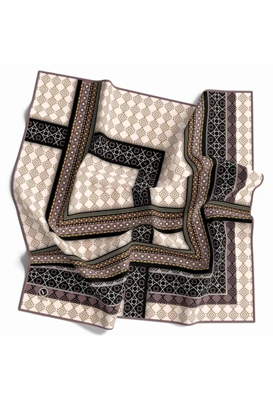 Twill Etnik Desenli Taş Renkli 90x90 Eşarp (İpek İçermez) Kenar Dikiş Şekli El Dikişli ürün görseli