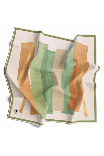 Twill Geometrik Desenli Haki Renkli 90x90 Eşarp (İpek İçermez) Kenar Dikiş Şekli El Dikişli ürün görseli