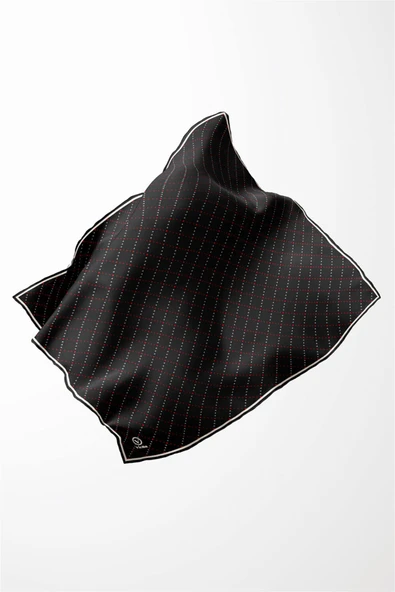 Twill Noktalı V Desenli Siyah - Bordo Renkli 90x90 Eşarp (İpek İçermez) Kenar Dikiş Şekli El Dikişli - Resim 4