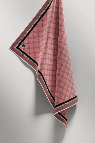 Twill Minik Motifli Geometrik Desenli Pembe Renkli 90x90 Eşarp (İpek İçermez) Dikim Şekli : El Dikişi - Resim 4