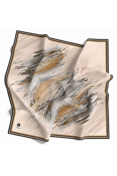 Twill Fırça Darbesi Desenli Bej Renkli 90x90 Eşarp (İpek İçermez) Dikim Şekli : El Dikişi ürün görseli