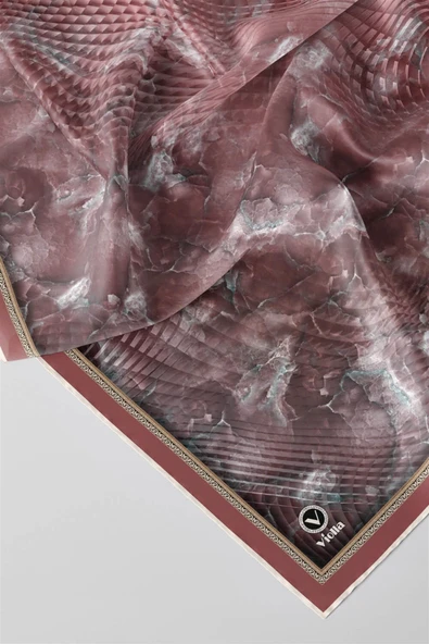 Twill Batik Desenli Pudra Renkli 90x90 Eşarp (İpek İçermez) Kenar Dikiş Şekli El Dikişli - Resim 2