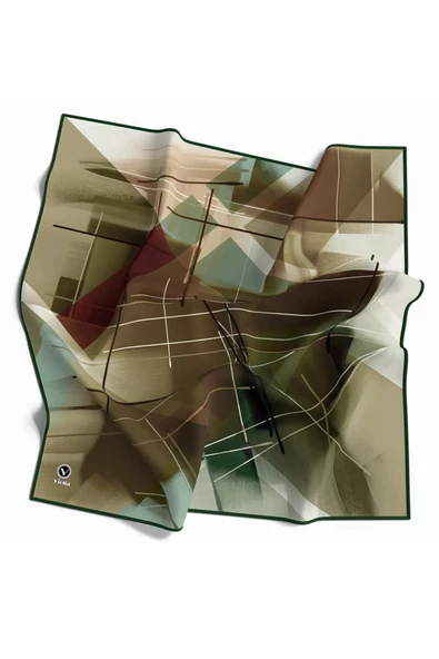 Kristal Geometrik Desenli Zümrüt Yeşili Renkli 90x90 Eşarp (İpek İçermez) Kenar Dikiş Şekli El Dikişli ürün görseli