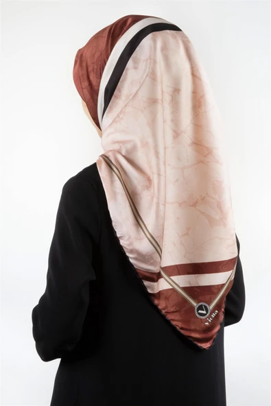 Twill Mermer Desenli Taba Renkli 90x90 Eşarp (İpek İçermez) Kenar Dikiş Şekli El Dikişli ürün görseli 1