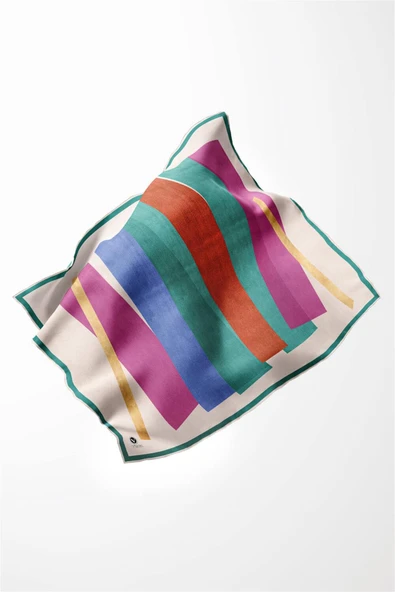 Twill Geometrik Desenli Petrol Yeşili Renkli 90x90 Eşarp (İpek İçermez) Kenar Dikiş Şekli El Dikişli - Resim 3