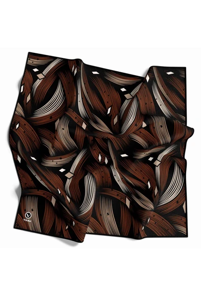 Rayon Geometrik Çizgili Desenli Taba Renkli 90x90 Eşarp (İpek İçermez) Kenar Dikiş Şekli El Dikişli ürün görseli