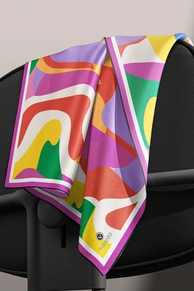 %100 Twill İpek Geometrik Desenli Fuşya Renkli 90x90 Eşarp Dikim Şekli : El Dikişi - Resim 6