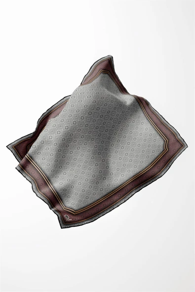 Twill Geometrik Çıtır Desenli Gül Kurusu Renkli 90x90 Eşarp (İpek İçermez) Kenar Dikiş Şekli El Dikişli - Resim 4