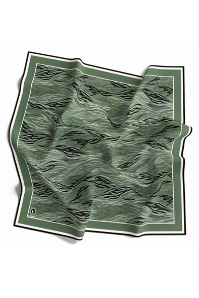 Twill Soyut Çizgi Desenli Mint Yeşili Renkli 90x90 Eşarp (İpek İçermez) Kenar Dikiş Şekli El Dikişli ürün görseli