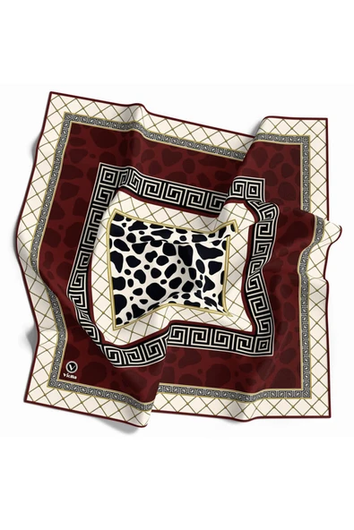 Twill Taş Desenli Bordo Renkli 90x90 Eşarp (İpek İçermez) Kenar Dikiş Şekli El Dikişli ürün görseli