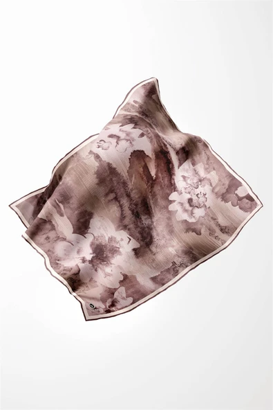 Twill Batik Desenli Gül Kurusu Renkli 90x90 Eşarp (İpek İçermez) Dikim Şekli : El Dikişi - Resim 4