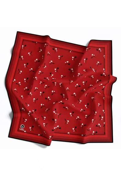Rayon Çıtır Çiçek Desenli Kırmızı Renkli 90x90 Eşarp (İpek İçermez) Kenar Dikiş Şekli El Dikişli ürün görseli