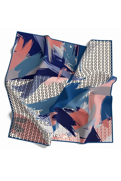 Rayon Geometrik Fırça Desenli İndigo Renkli 90x90 Dikim Şekli : El Dikişi Eşarp (İpek İçermez) Kenar Dikiş Şekli El Dikişli ürün görseli