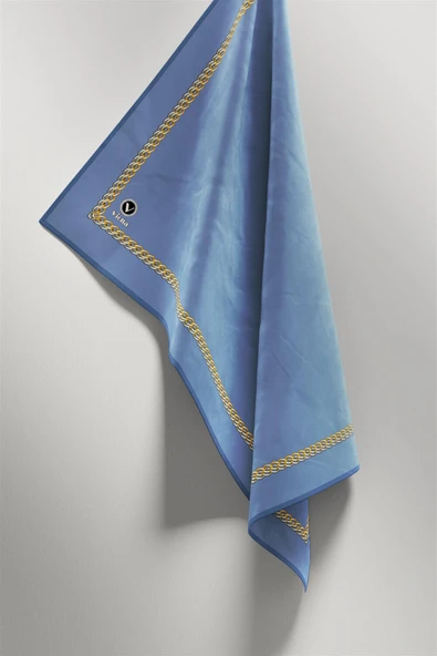 Twill Kenar Motifi Zincir Desenli Düz Bebe Mavisi Renkli 90x90 Dikim Şekli : El Dikişi Eşarp (İpek İçermez) - Resim 4