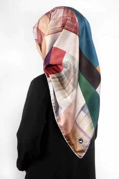 Twill Geometrik Desenli Petrol Yeşili Renkli 90x90 Eşarp (İpek İçermez) Kenar Dikiş Şekli El Dikişli ürün görseli