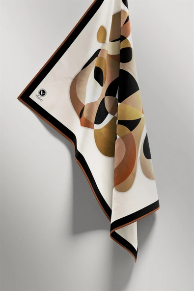 Twill Geometrik Desenli Hardal Renkli 90x90 Eşarp (İpek İçermez) Kenar Dikiş Şekli El Dikişli - Resim 4