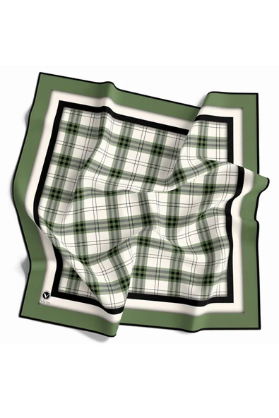 Twill Ekose Desenli Mint Yeşili Renkli 90x90 Eşarp (İpek İçermez) Kenar Dikiş Şekli El Dikişli ürün görseli