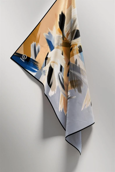 Twill Fırça Desenli Bebe Mavisi Renkli 90x90 Eşarp (İpek İçermez) Kenar Dikiş Şekli El Dikişli - Resim 3