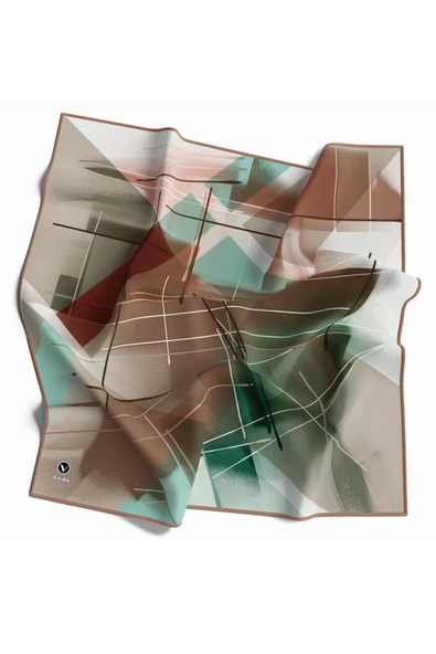 Kristal Geometrik Desenli Somon Renkli 90x90 Eşarp (İpek İçermez) Kenar Dikiş Şekli El Dikişli ürün görseli