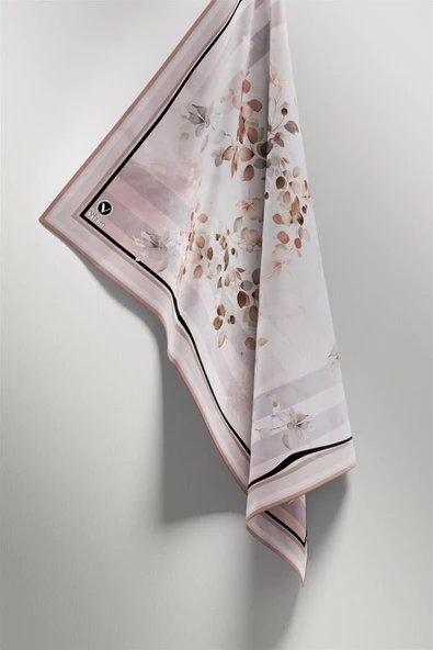 Twill Çiçek Desenli Bej Renkli 90x90 Eşarp (İpek İçermez) Kenar Dikiş Şekli El Dikişli - Resim 4