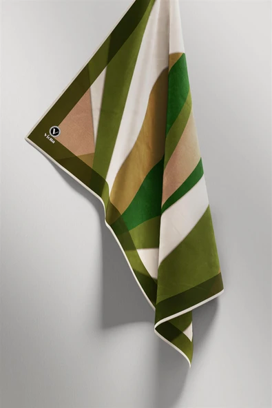 Twill Geometrik Desenli Haki Renkli 90x90 Eşarp (İpek İçermez) Dikim Şekli : El Dikişi - Resim 4