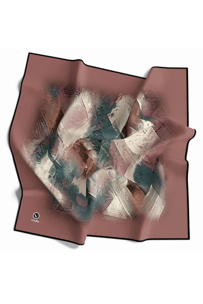 Twill Fırça Efektli Desenli Bakır Renkli 90x90 Eşarp (İpek İçermez) Kenar Dikiş Şekli El Dikişli ürün görseli
