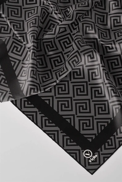 Twill Minimalist Desenli Füme Renkli 90x90 Eşarp (İpek İçermez) Kenar Dikiş Şekli El Dikişli - Resim 2