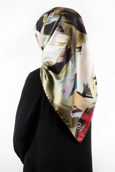 Twill Fırça Desenli Haki Renkli 90x90 Eşarp (İpek İçermez) Kenar Dikiş Şekli El Dikişli ürün görseli