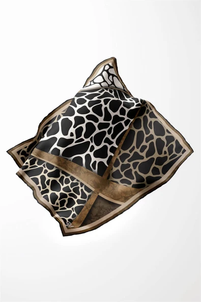 Twill Taş Desenli Bej Renkli 90x90 Eşarp (İpek İçermez)Kenar Dikiş Şekli El Dikişli - Resim 4