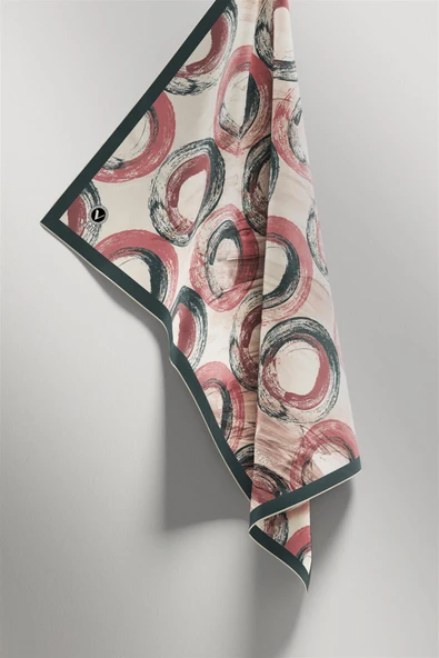 Twill Geometrik Fırça Darbesi Desenli Pudra Renkli 90x90 Eşarp (İpek İçermez) Kenar Dikiş Şekli El Dikişli - Resim 3