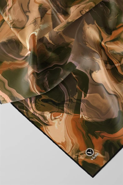 Twill Batik Desenli Hardal Renkli 90x90 Eşarp (İpek İçermez) Kenar Dikiş Şekli El Dikişli - Resim 2