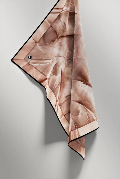 Twill Soyut Desenli Somon Renkli 90x90 Eşarp (İpek İçermez) Dikim Şekli : El Dikişi - Resim 4