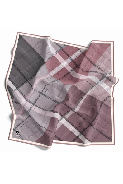 Twill Eskitme Desenli Pudra Renkli 90x90 Eşarp (İpek İçermez) Kenar Dikiş Şekli El Dikişli ürün görseli