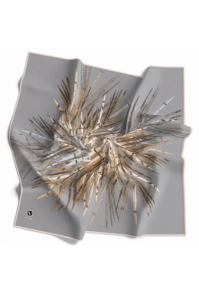 Twill Havai Fişek Desenli Gri Renkli 90x90 Eşarp (İpek İçermez) Kenar Dikiş Şekli El Dikişli ürün görseli 1