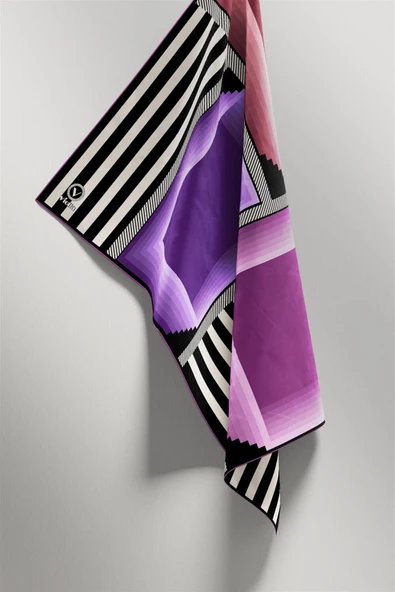 Twill Geometrik Desenli Lila Renkli 90x90 Eşarp (İpek İçermez) Kenar Dikiş Şekli El Dikişli - Resim 5