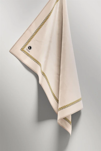 Twill Kenar Motifi Zincir Desenli Düz Krem Renkli 90x90 Dikim Şekli : El Dikişi Eşarp (İpek İçermez) - Resim 4