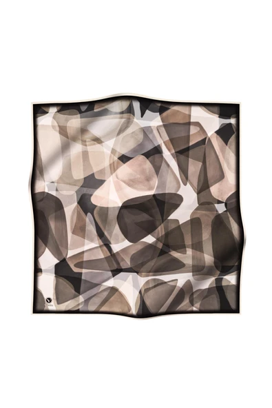 Twill Geometrik Batik Desenli Gri Renkli 90x90 Eşarp (İpek İçermez) Kenar Dikiş Şekli El Dikişli - Resim 2