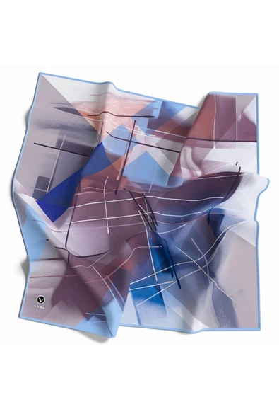 Kristal Geometrik Desenli Bebe Mavisi Renkli 90x90 Eşarp (İpek İçermez) Kenar Dikiş Şekli El Dikişli ürün görseli