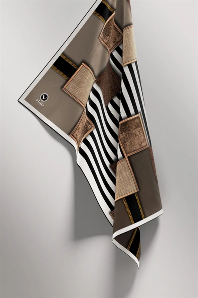 Twill Geometrik Ve Çizgili Desenli Taş Renkli 90x90 Eşarp (İpek İçermez) Dikim Şekli : El Dikişi - Resim 4