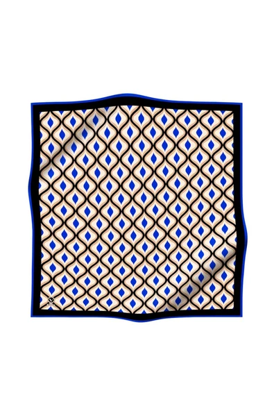 Twill Geometrik Daire Desenli Saks Renkli 90x90 Eşarp (İpek İçermez) Dikim Şekli : El Dikişi - Resim 2