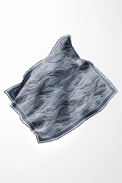 Twill Soyut Çizgi Desenli İndigo Renkli 90x90 Eşarp (İpek İçermez) Kenar Dikiş Şekli El Dikişli - Resim 3