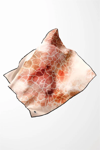 Twill Degradeli Ve Zürafa Desenli Bakır Renkli 90x90 Eşarp (İpek İçermez) Kenar Dikiş Şekli El Dikişli - Resim 3