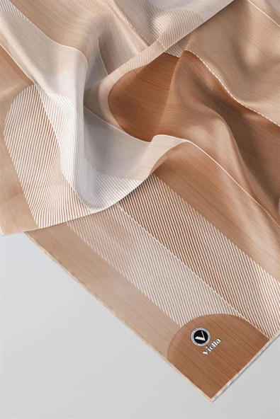 Twill Geometrik Desenli Sarı Renkli 90x90 Eşarp (İpek İçermez) Kenar Dikiş Şekli El Dikişli - Resim 2