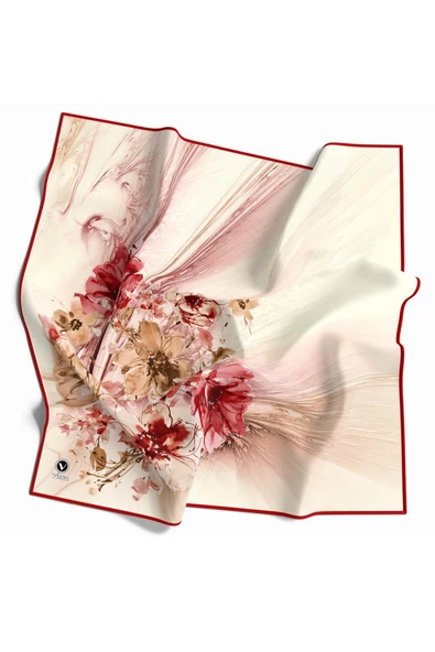 Twill Çiçek Desenli Bordo Renkli 90x90 Eşarp (İpek İçermez) Kenar Dikiş Şekli El Dikişli ürün görseli