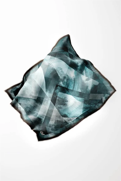 Twill Batik Desenli Petrol Yeşili Renkli 90x90 Eşarp (İpek İçermez) Dikim Şekli : El Dikişi - Resim 4