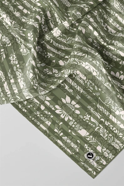 Twill Batik Şal Desenli Haki Renkli 90x90 Eşarp (İpek İçermez) Kenar Dikiş Şekli El Dikişli - Resim 2